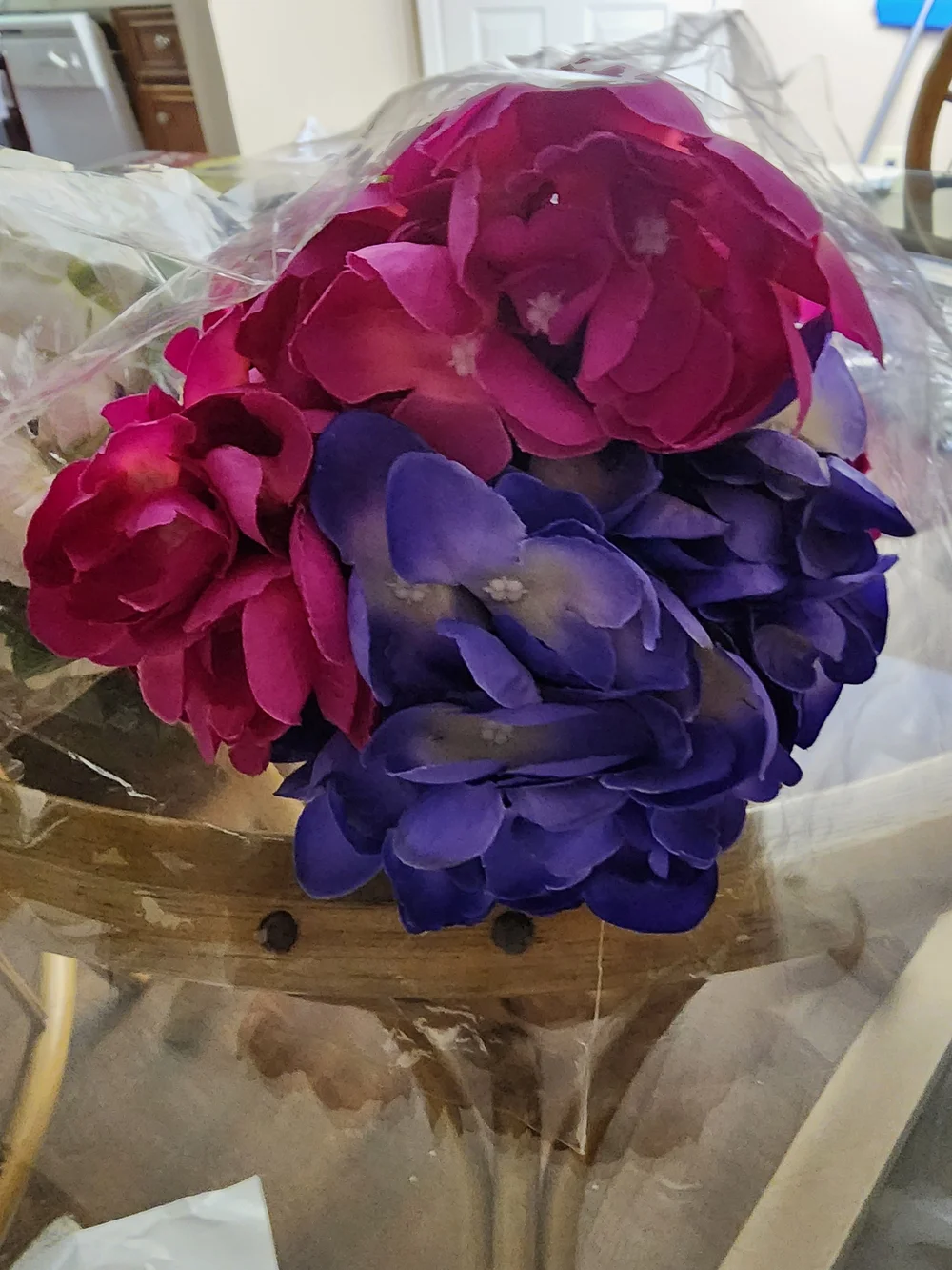 Faux Hydrangea Bouquets in White and Purple